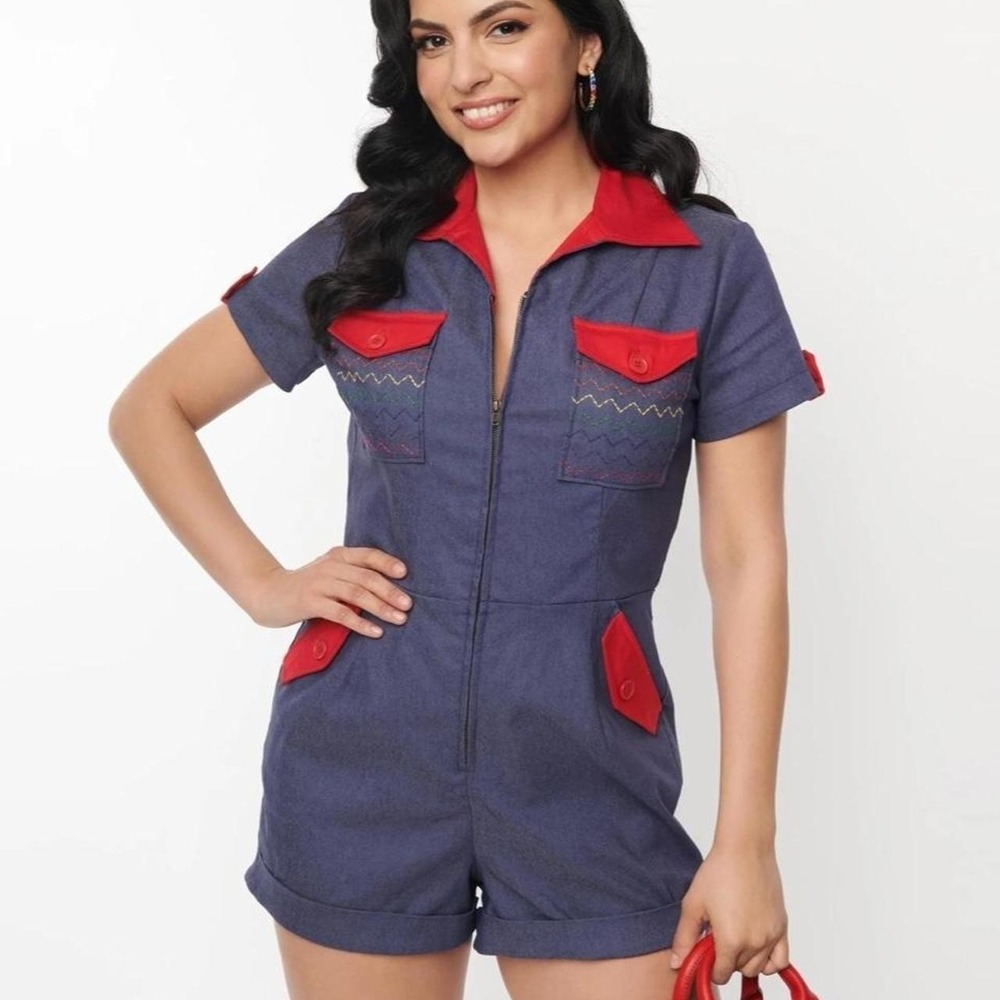 Unique Vintage 1950's Denim Rainbow Mia‎ Romper. Size 4X/ 22-24 Plus NWT